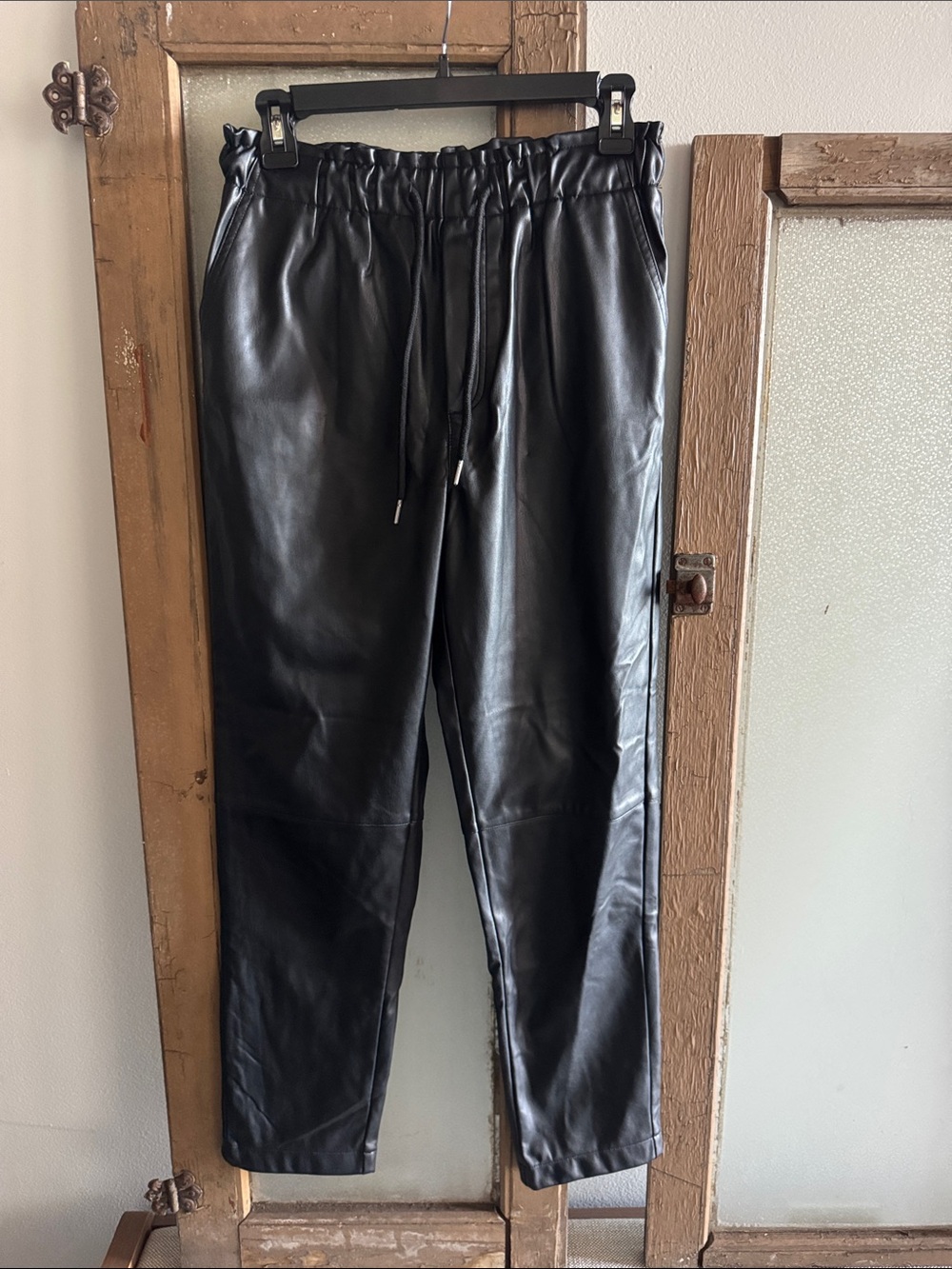 Molly Bracken Black Faux Leather Jogger Pants
